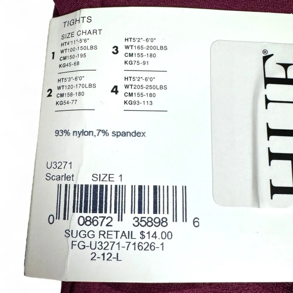HUE Ultimate Opaque‎ Control Top Tights Womens Size 1 Scarlet Red